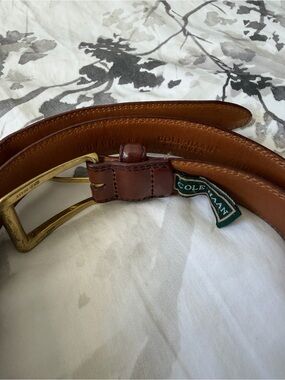 Vintage Cole Haan Leather Brass Men’s Belt 36/90 Brown Cognac A8069 Made In USA